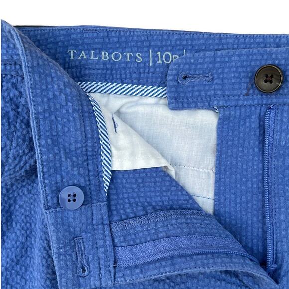 Talbots Girlfriend Chino Blue Seersucker Capri Pants Woman's Size 10P Button/Zip - Picture 2 of 11